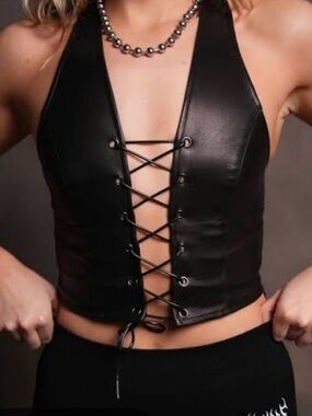 Darc Sport x Harley Davidson WOLF CHOPPER LEATHER LACE UP TOP IN BLACK